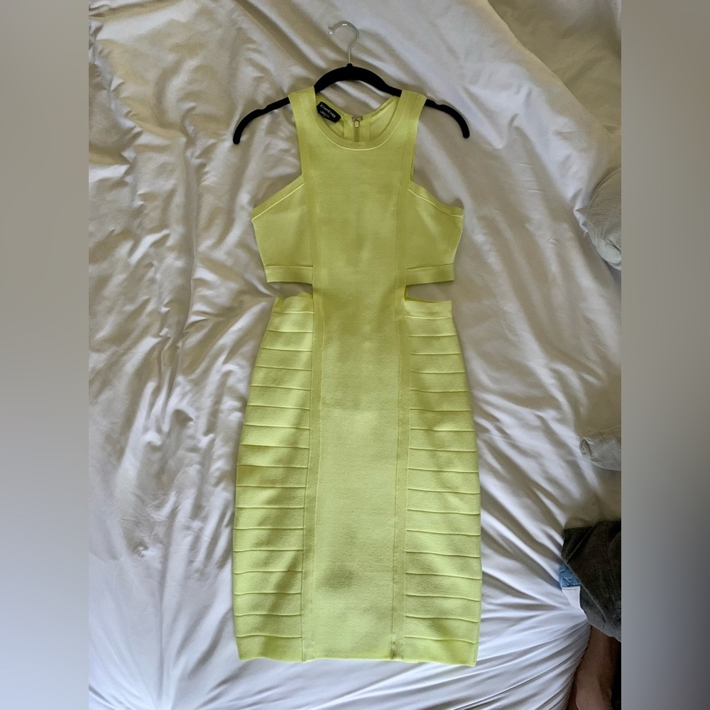Bebe Neon Yellow/Green Cut-out Bandage Dress - Size S/P